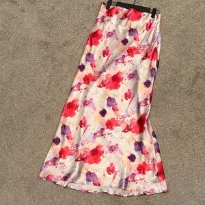 Lulu's Satin Maxi Skirt in Red and Purple